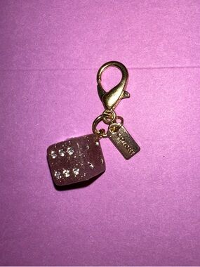 NWOT Coach Gold-Tone Dice Purse Charm or Zipper Pull with Crystal Studs